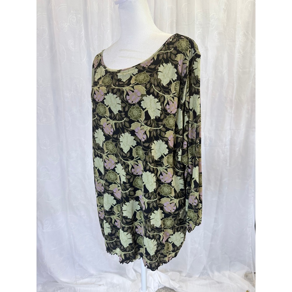 Apostrophe Woman Floral Mesh Tunic Top Plus Size 24-26W Green Purple Lettuce Hem - Picture 2 of 8